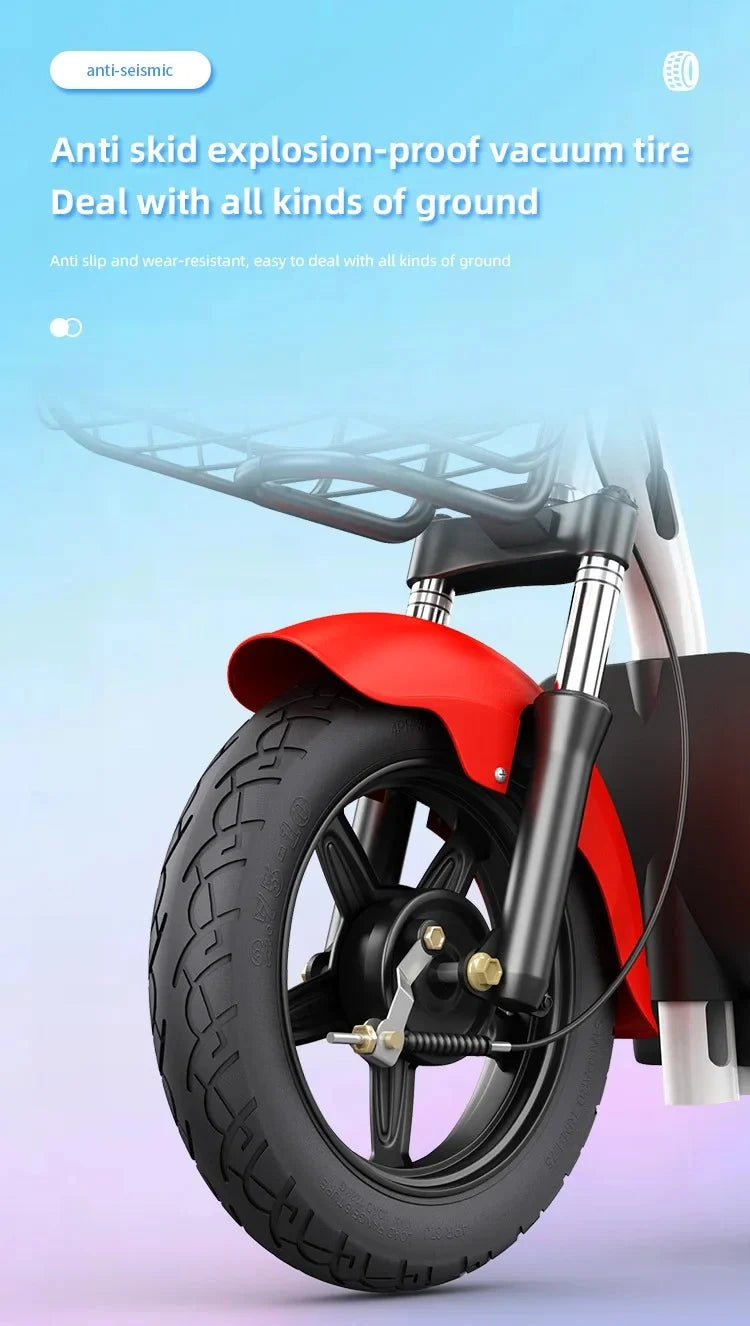 Electric Moped Style Bike with 500W Motor, Dual Seat, and Pedal Assist