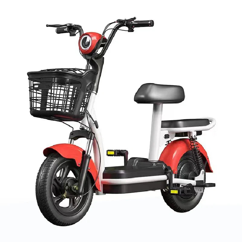 Folding Electric Bike with Dual Seat, 48V Removable Battery, and Basket
