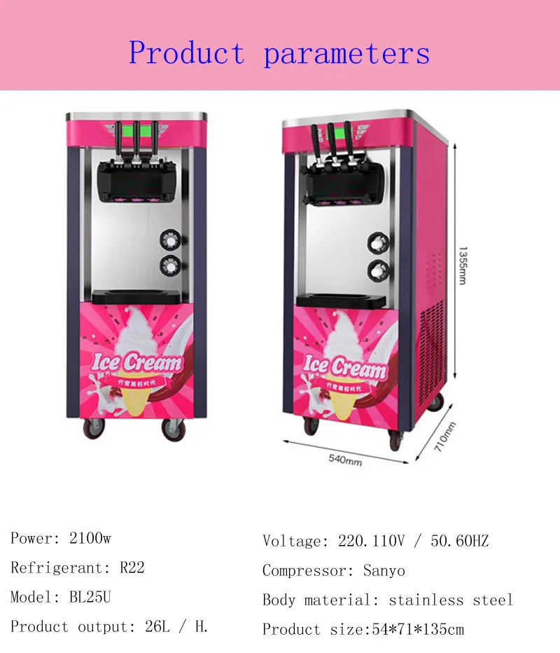 Commercial 3-Flavor Soft Serve Ice Cream Maker with Intelligent Controls - COOLBABY