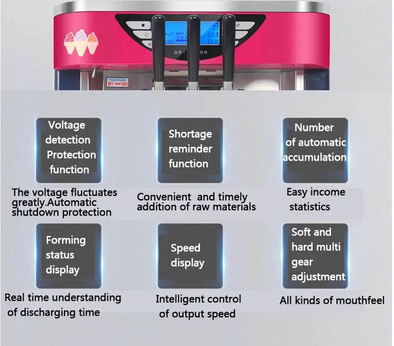 Commercial 3-Flavor Soft Serve Ice Cream Maker with Intelligent Controls - COOLBABY
