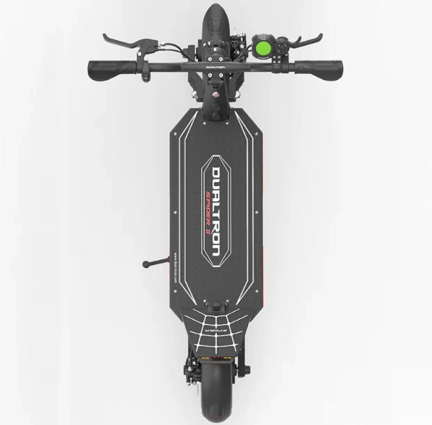 Black electric scooter with visible branding on a white background