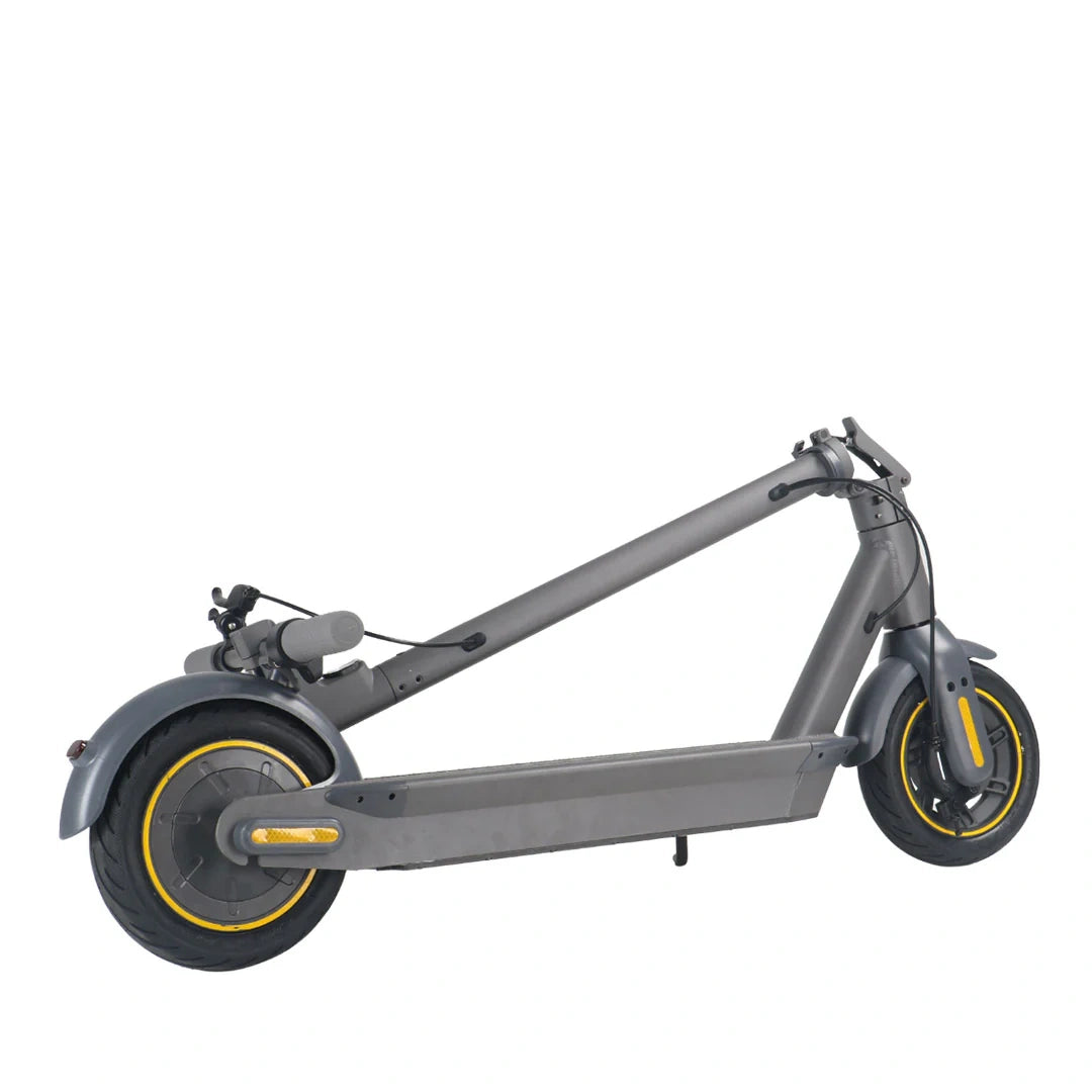 Gray scooter with yellow rims on a white background