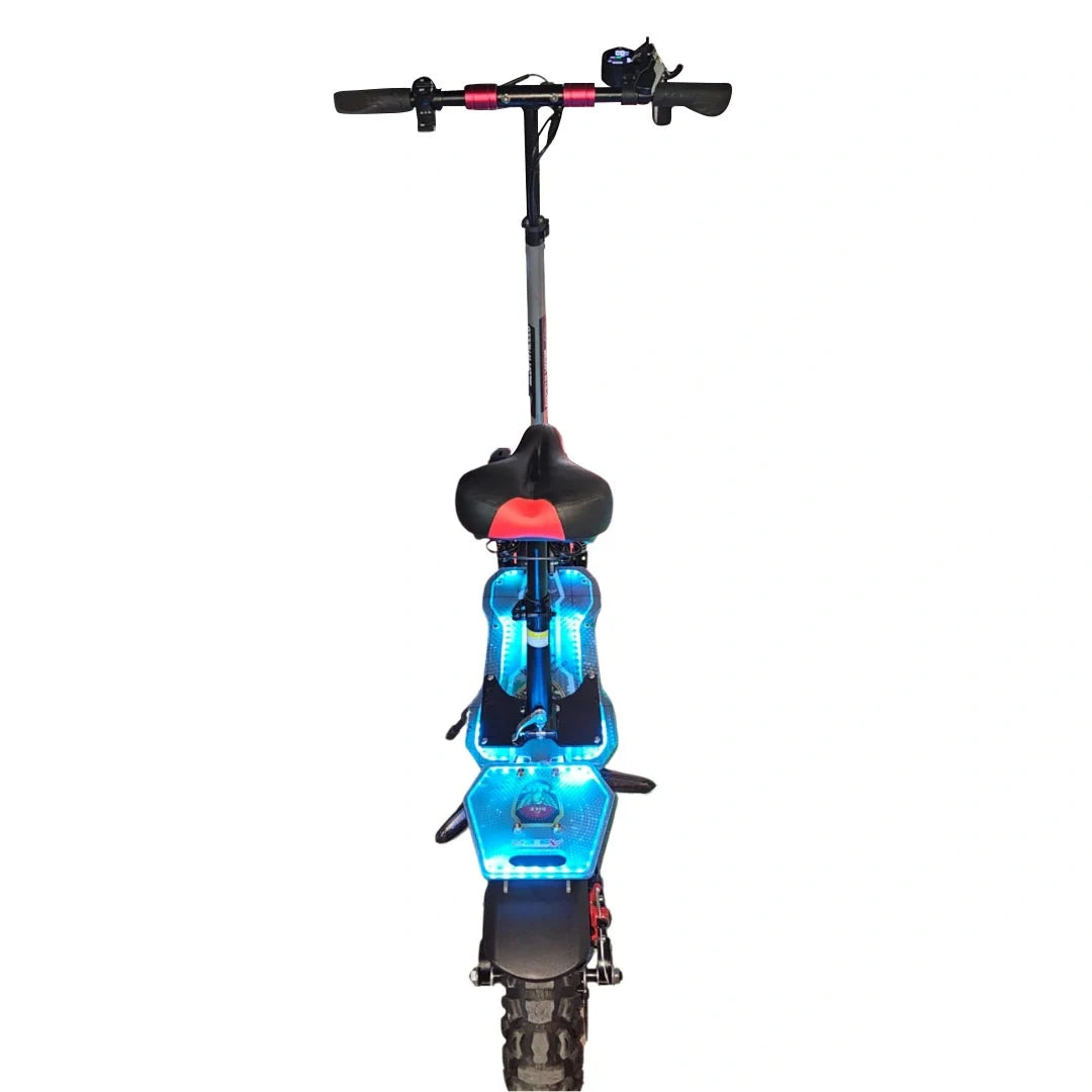 Electric scooter with blue lights on a white background