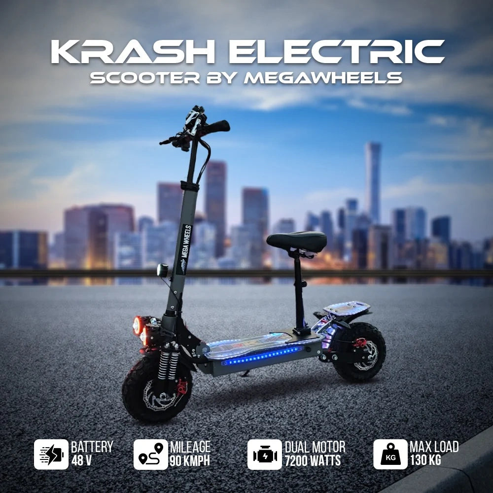 Krash Electric scooter by Megawheels with cityscape background