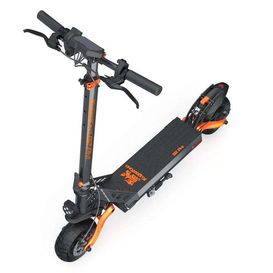 Black and orange electric scooter on a white background