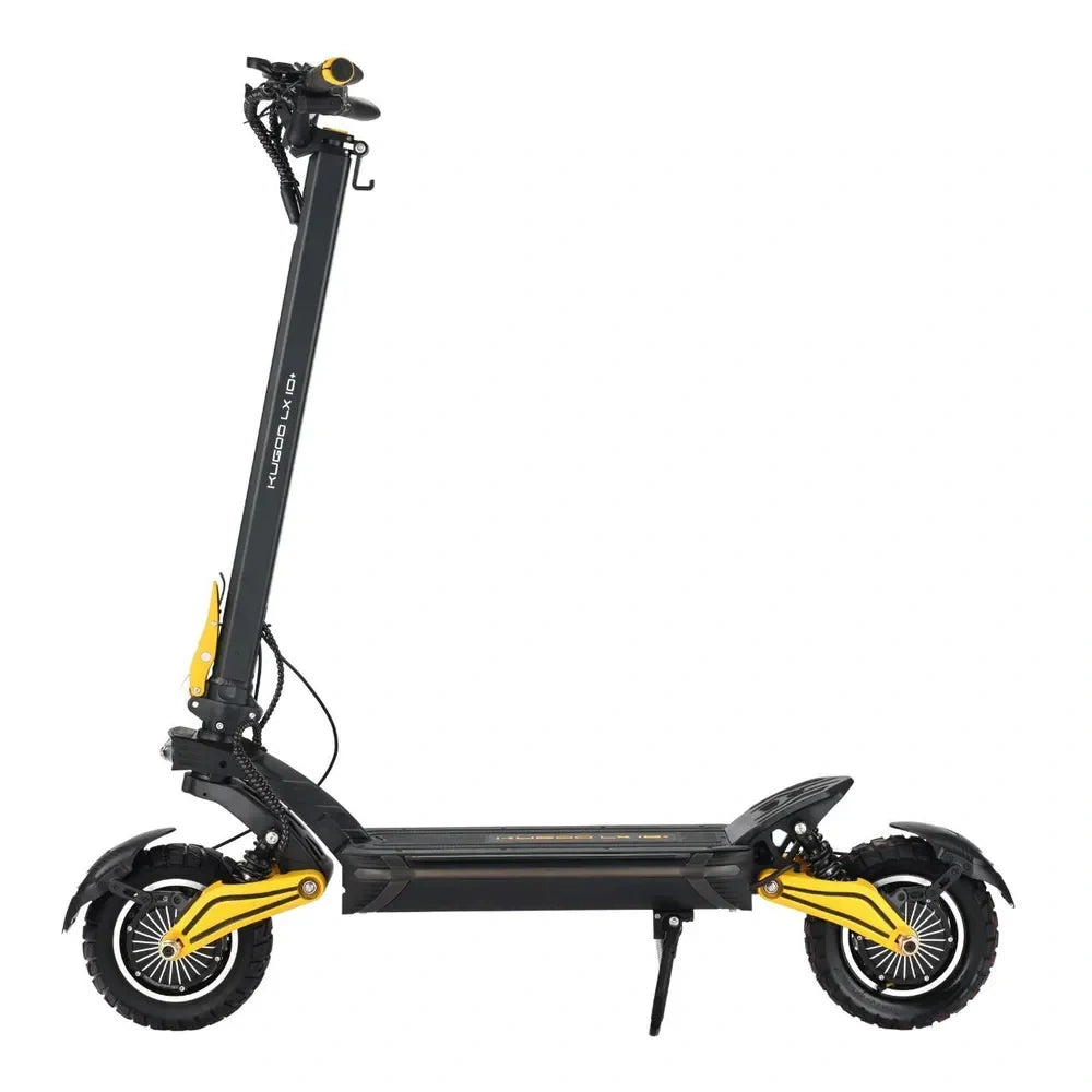 Black and yellow electric scooter on a white background