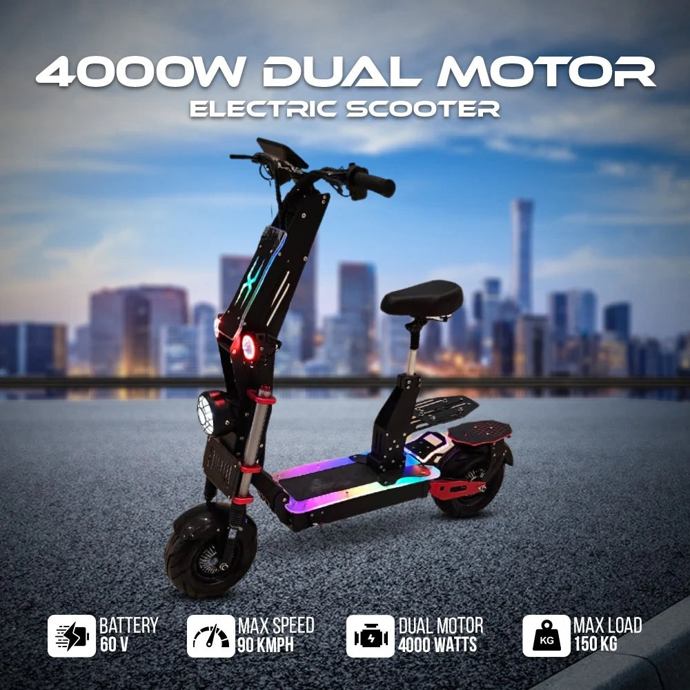 4000W Dual Motor Electric Scooter with cityscape background