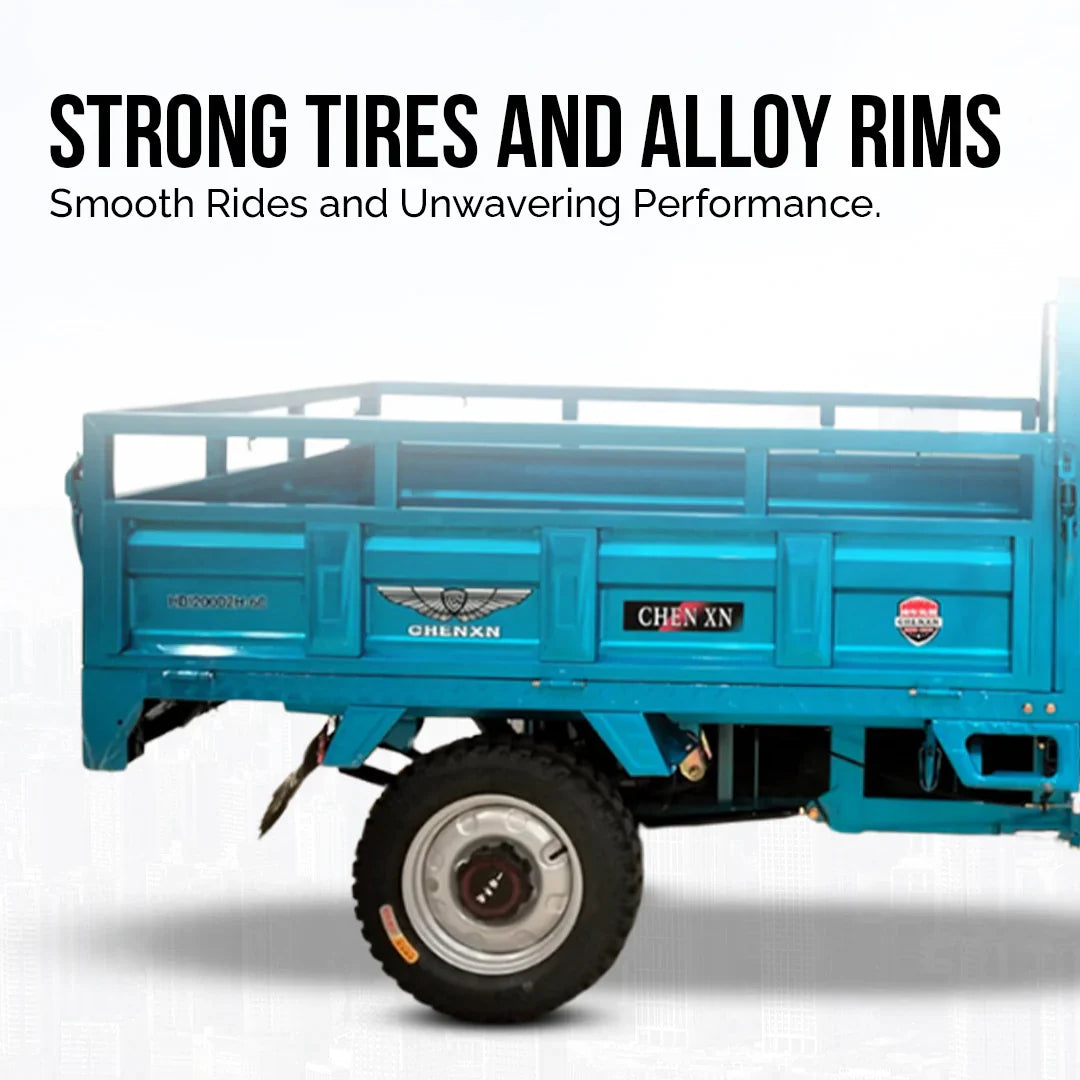 Blue trailer with alloy wheels on a white background, featuring Chenan branding.