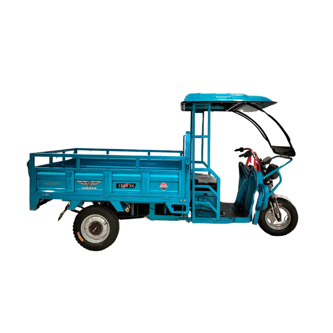 Blue electric rickshaw on a white background