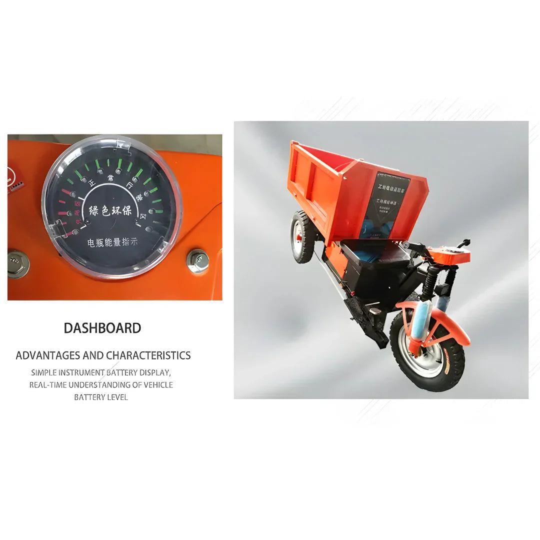 Small orange vehicle with a dashboard display on a white background