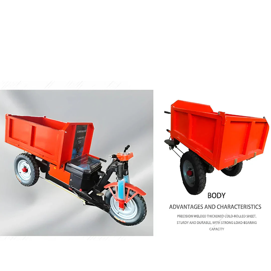 Red three-wheeled vehicle with a trailer on a gray background
