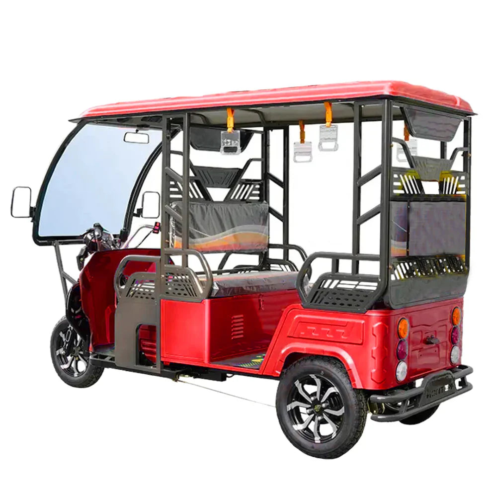 Red electric vehicle with a canopy on a white background