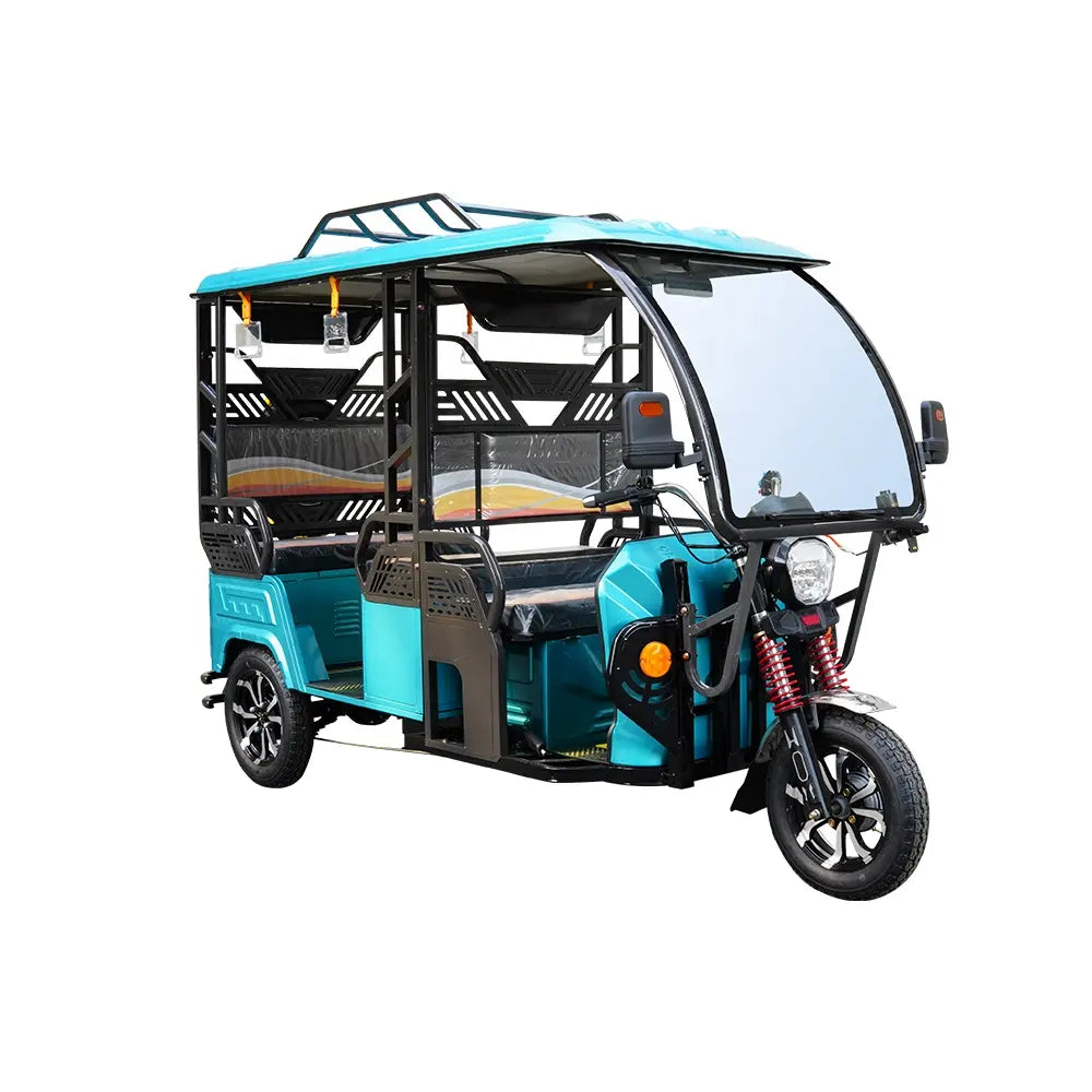Blue electric rickshaw on a white background