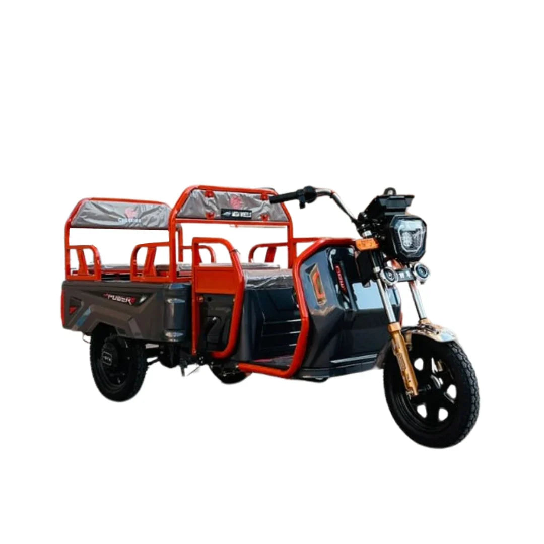 Motorcycle with a cargo box on a white background