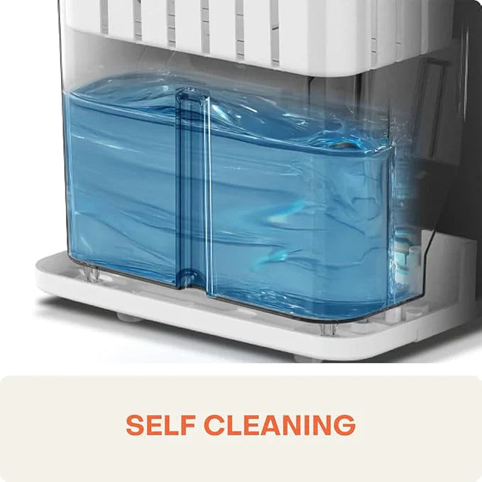 Self cleaning device with blue water container on a white background