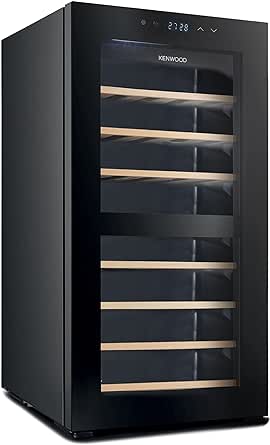 Kenwood wine cooler with glass door displaying shelves