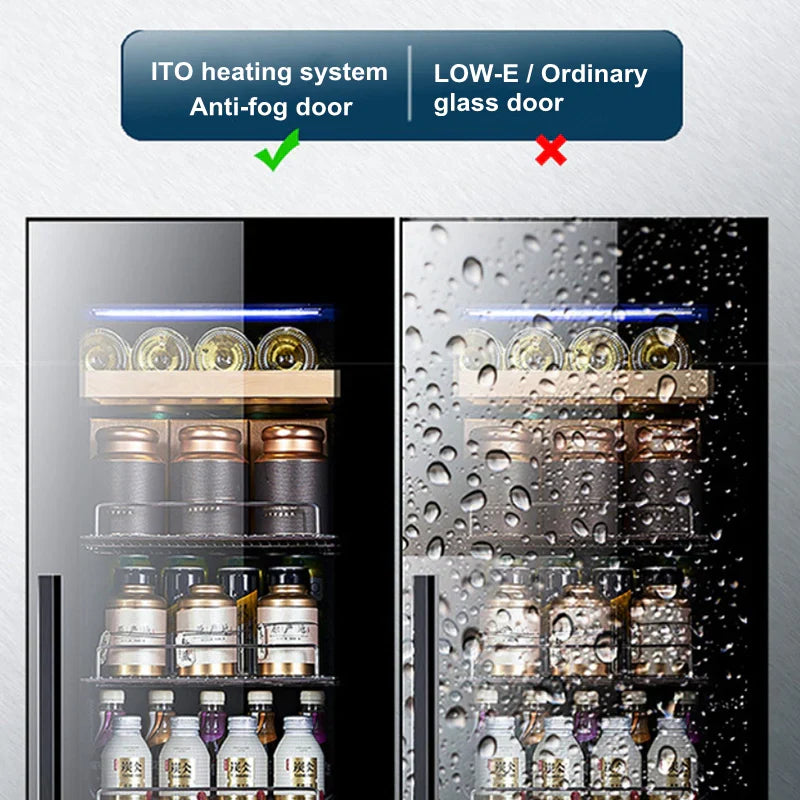 Comparison of ITO heating system and LOW-E/Ordinary glass door on a refrigerator.