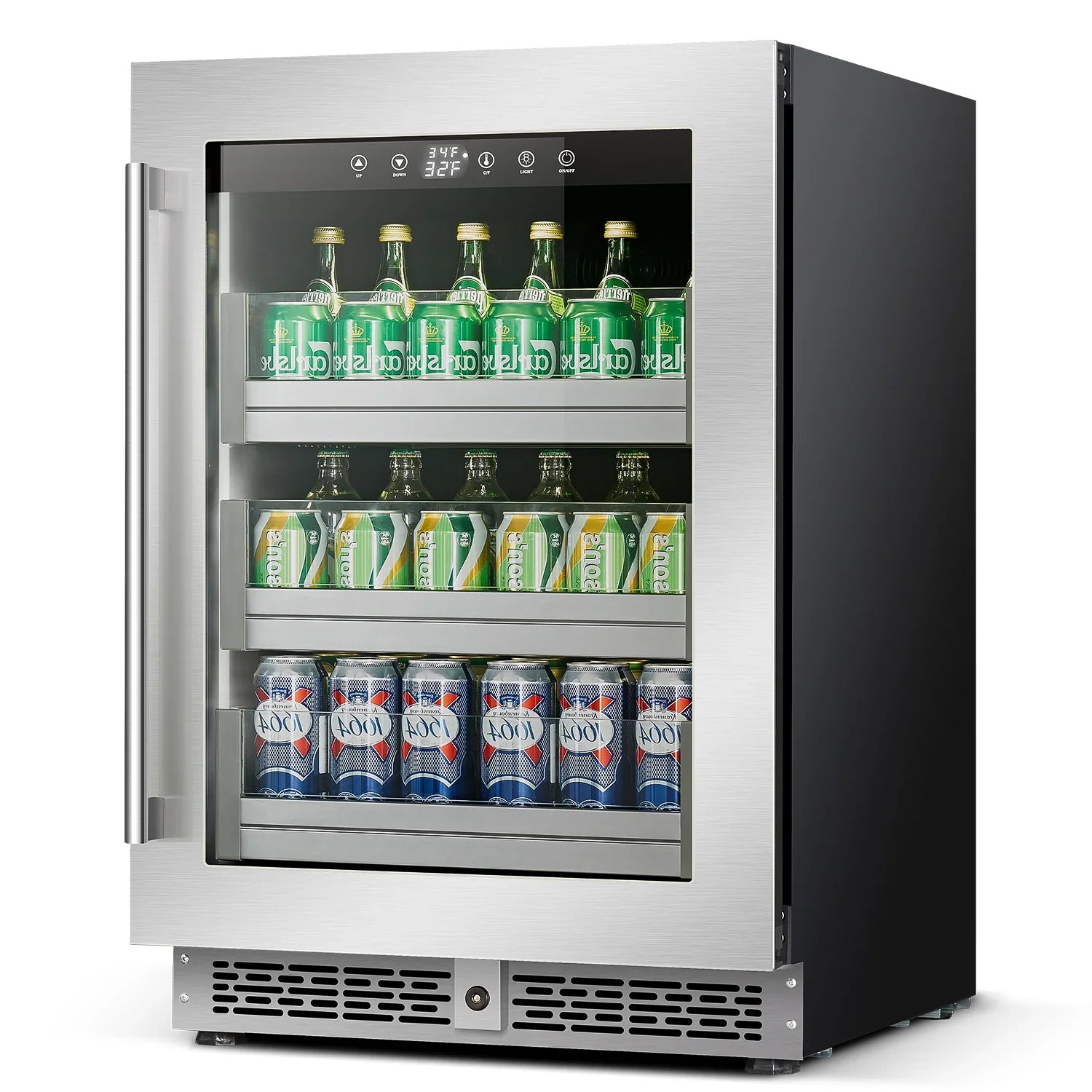 Beverage cooler with drinks on a white background