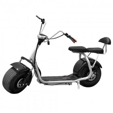 Black and silver electric scooter with large wheels on a white background