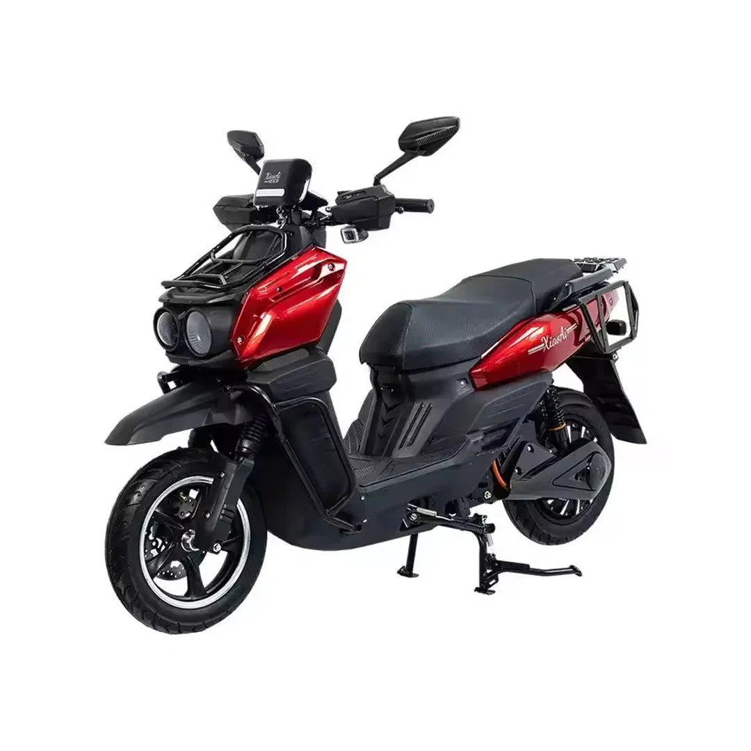 Black and red scooter on a white background