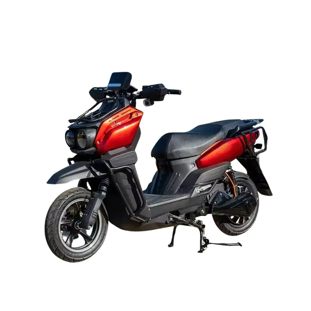Black and red scooter on a white background
