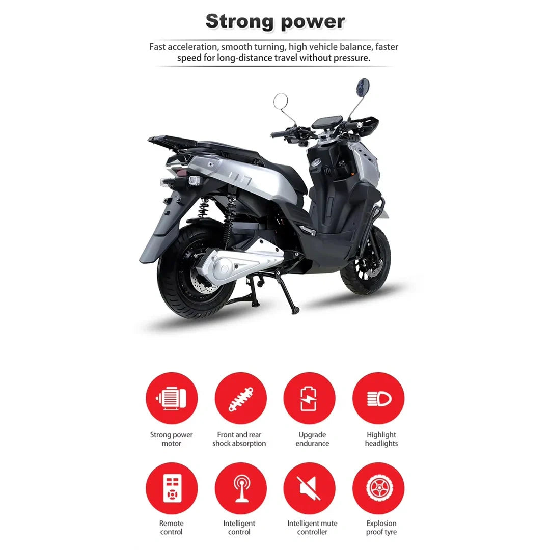 Motorcycle with features highlighted on a white background