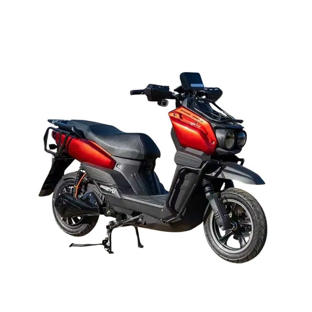 Black and red scooter on a white background