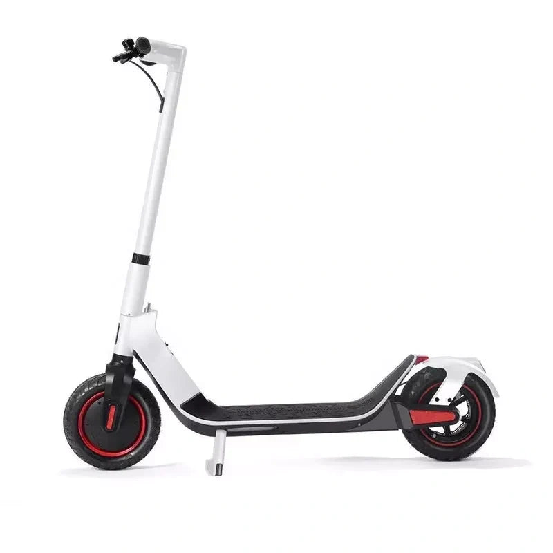 White electric scooter with red accents on a white background