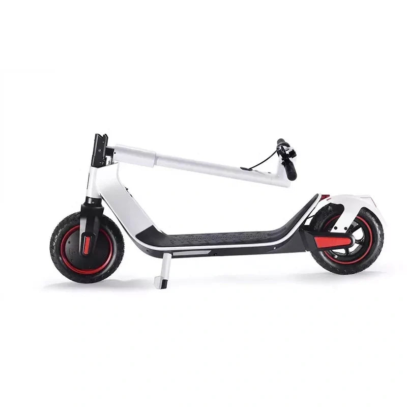 White scooter with black and red accents on a white background