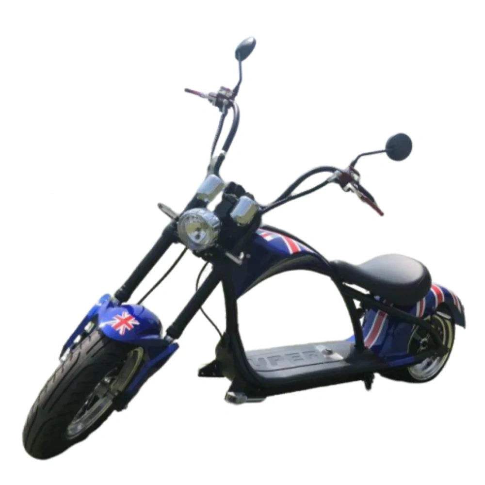 Motorcycle with Union Jack design on a white background