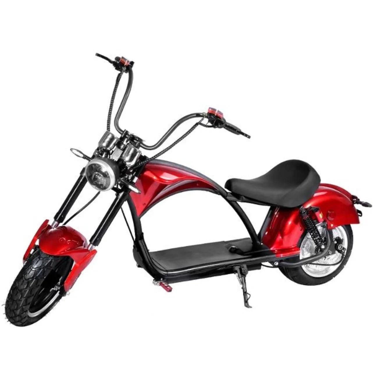 Red and black electric scooter on a white background