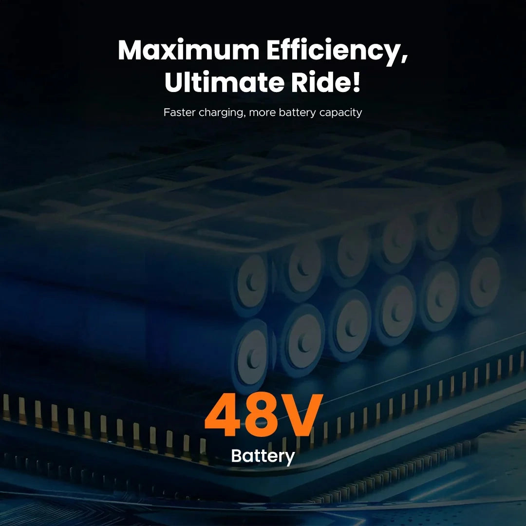 Stack of batteries with 48V label on a dark background