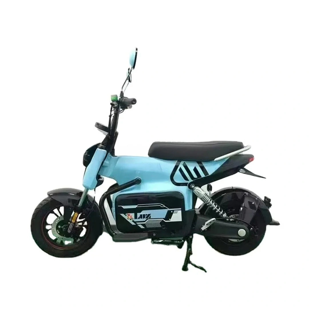 Light blue electric bike with black seat on a white background