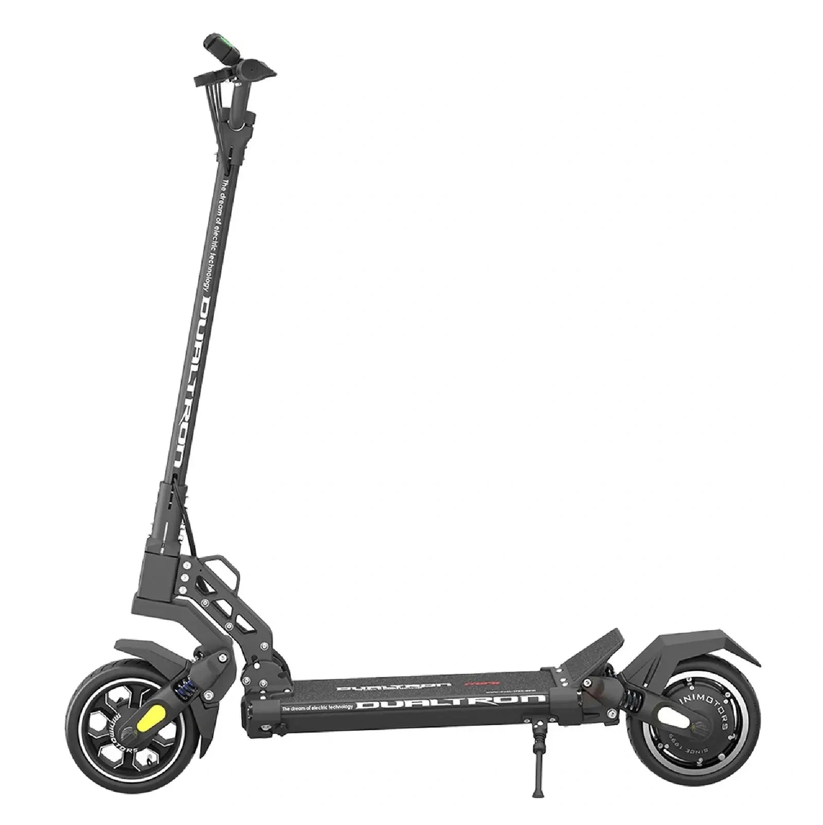 Black electric scooter with folded design on a white background