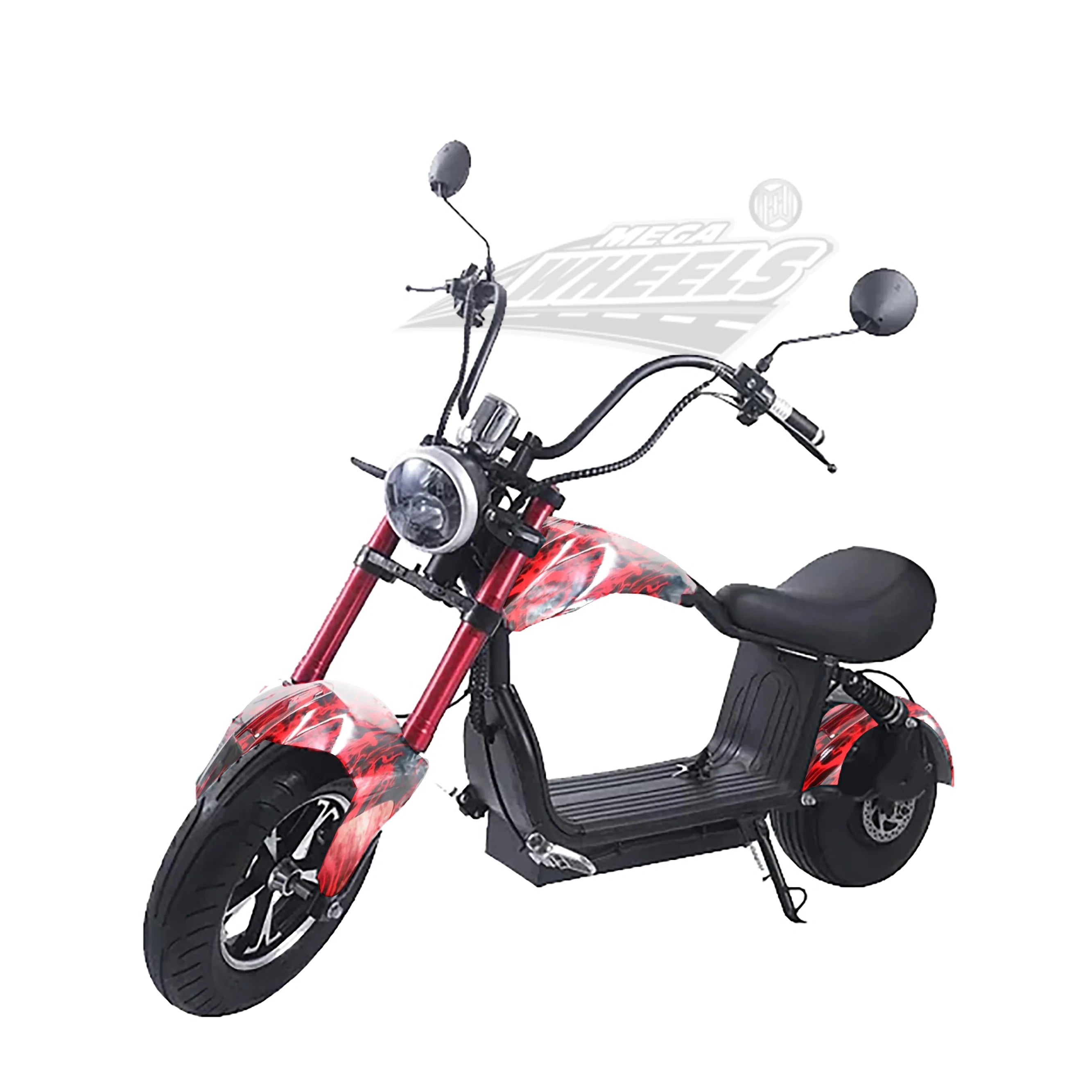 Red and black electric scooter on a white background
