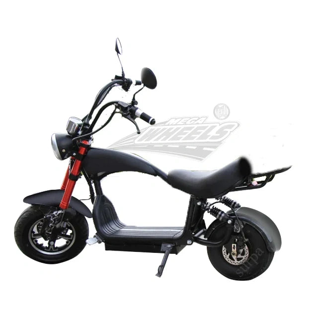 Black electric scooter with red accents on a white background