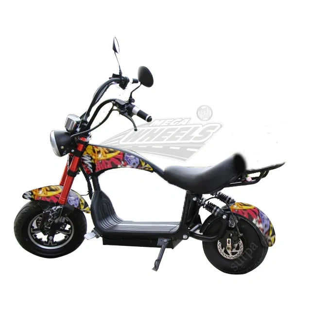 Colorful electric scooter with a white background