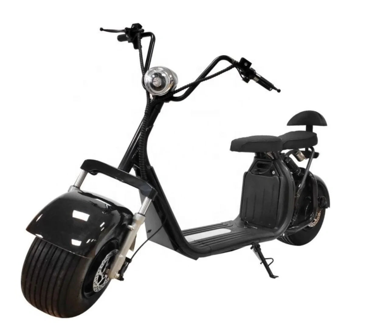 Black electric scooter on a white background