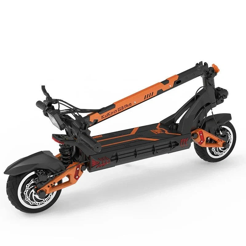 Black and orange electric scooter on a white background
