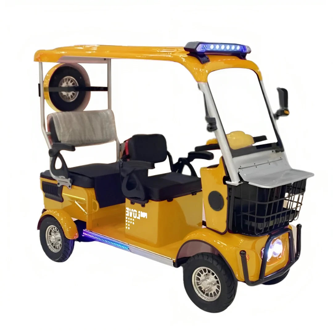 Yellow golf cart with a clear background