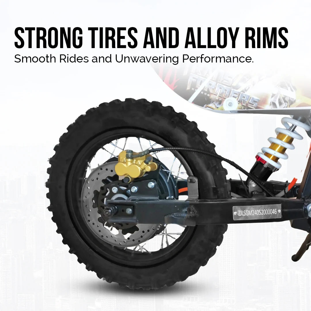 Motorcycle wheel with strong tires and alloy rims on a white background