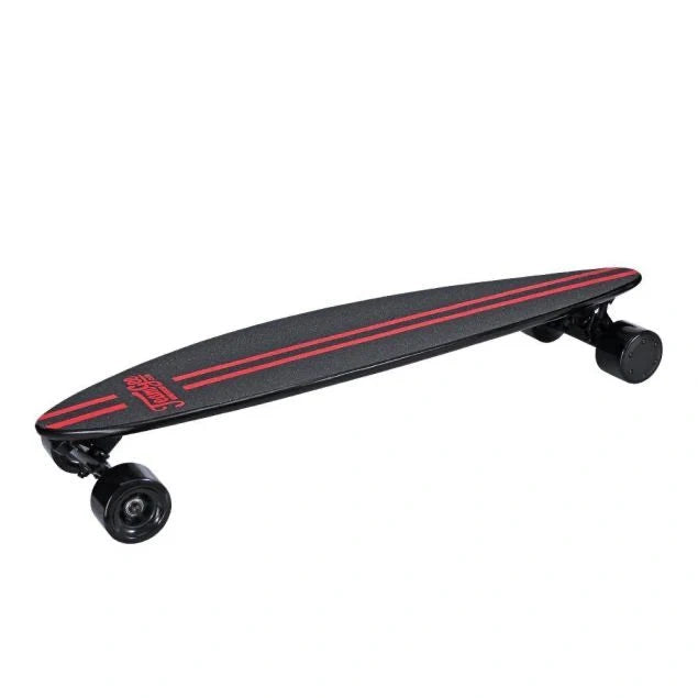 Black and red longboard on a white background