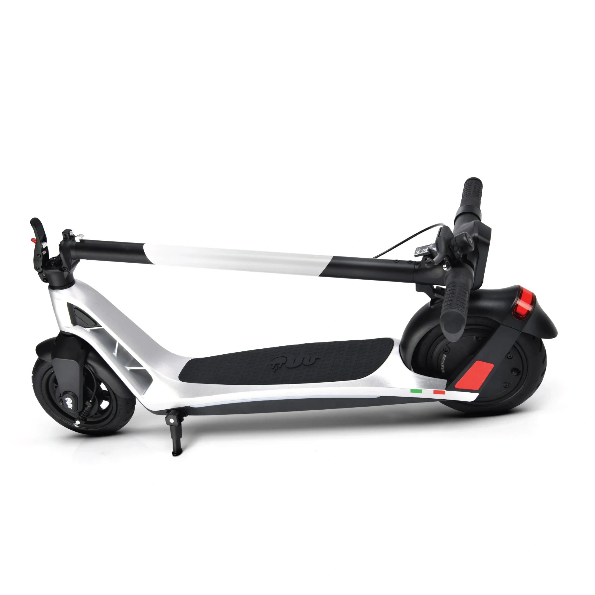 White electric scooter with black accents on a white background