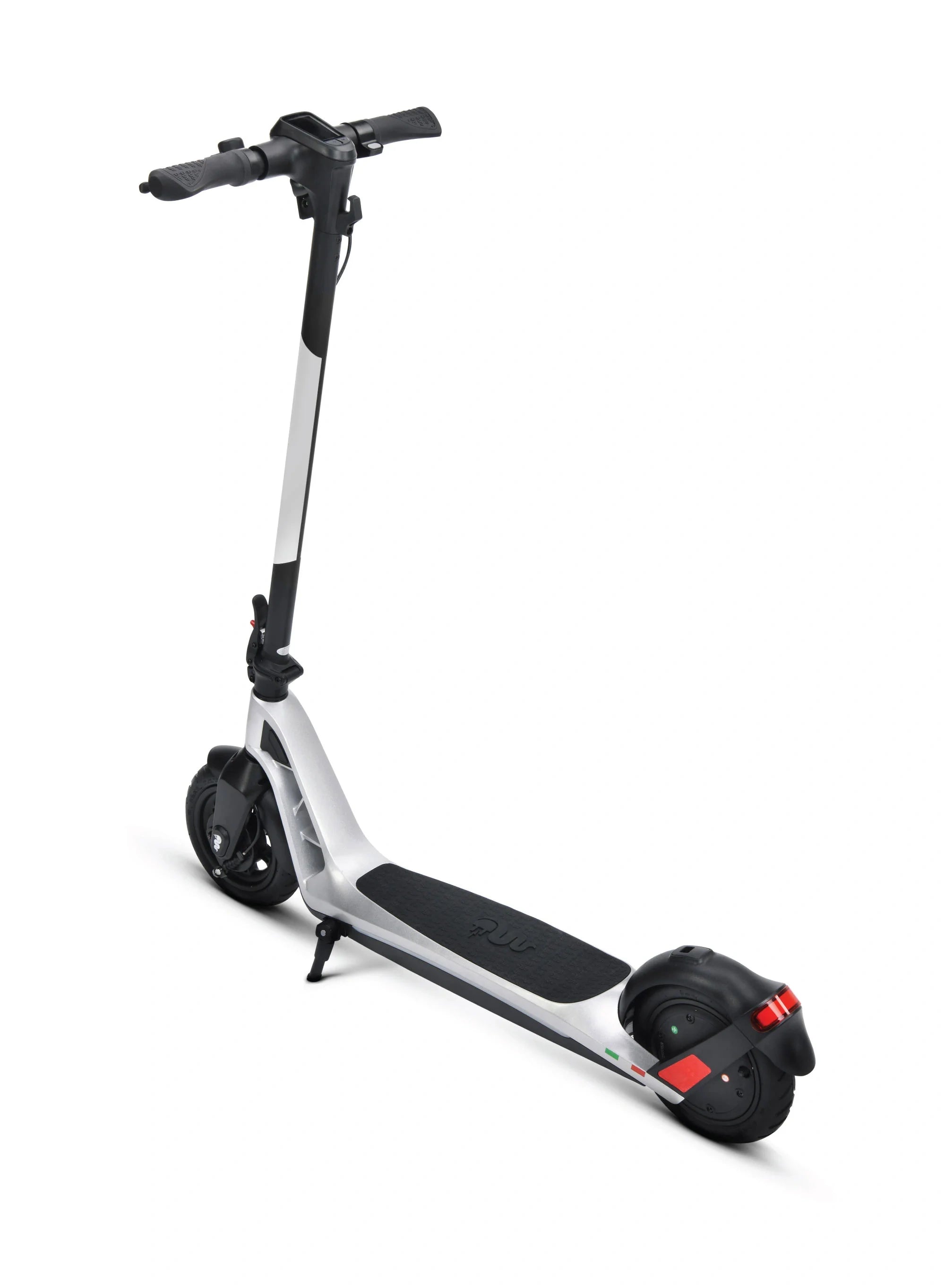 White electric scooter with black accents on a white background
