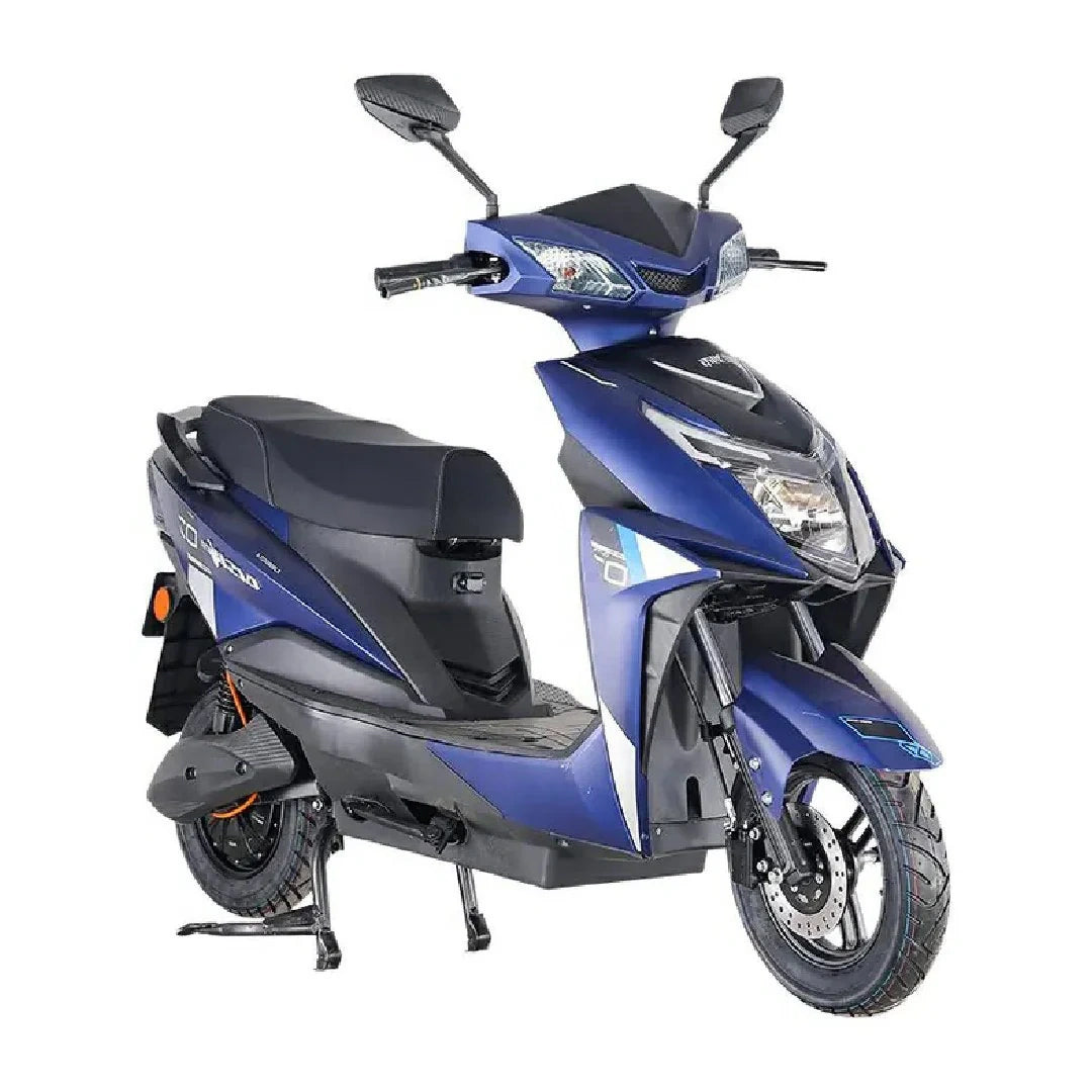 Blue and black scooter on a white background