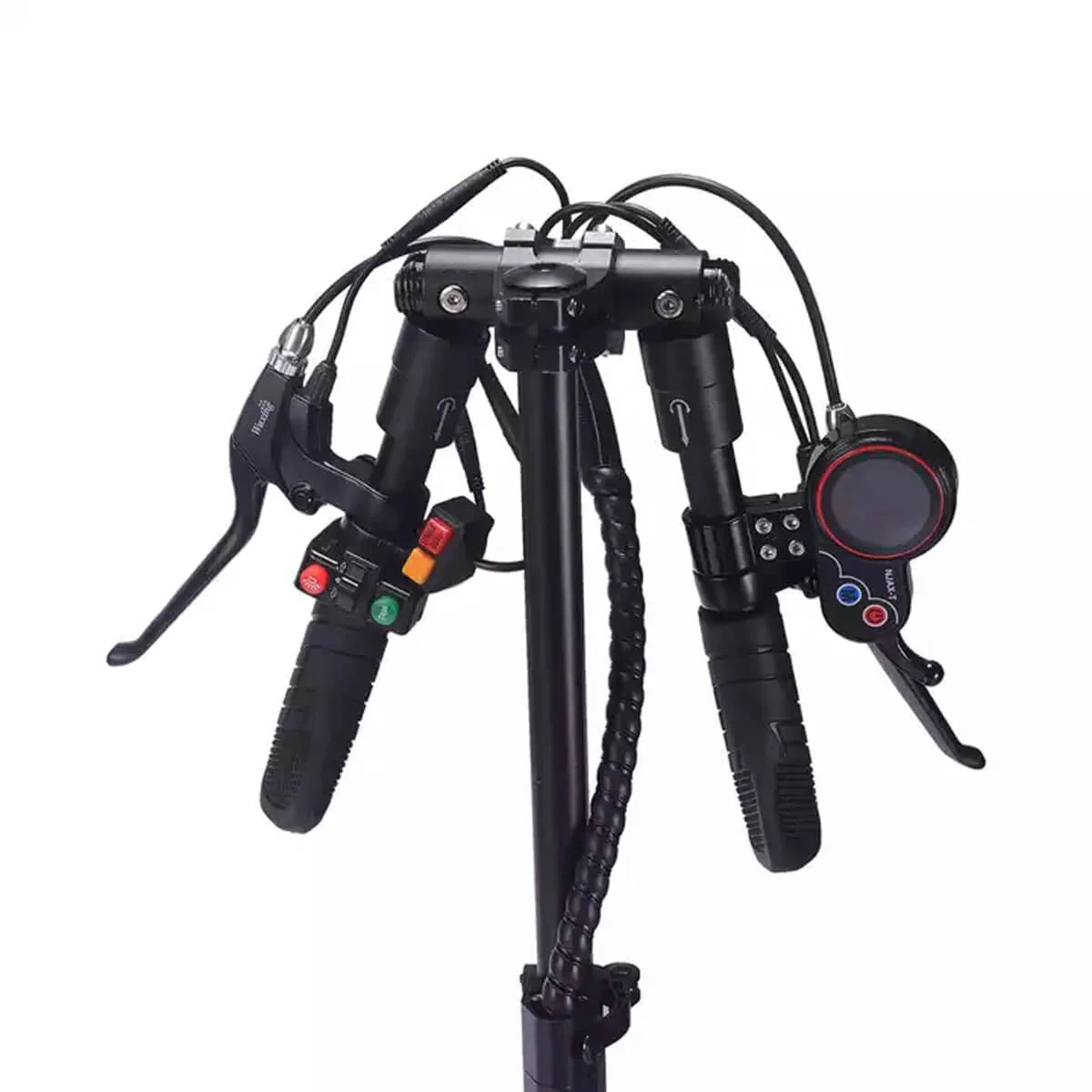 Motorcycle handlebar with controls on a white background
