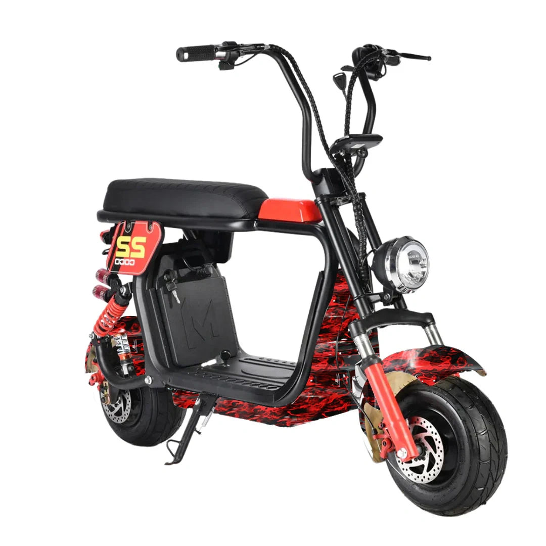 Black and red electric scooter on a white background
