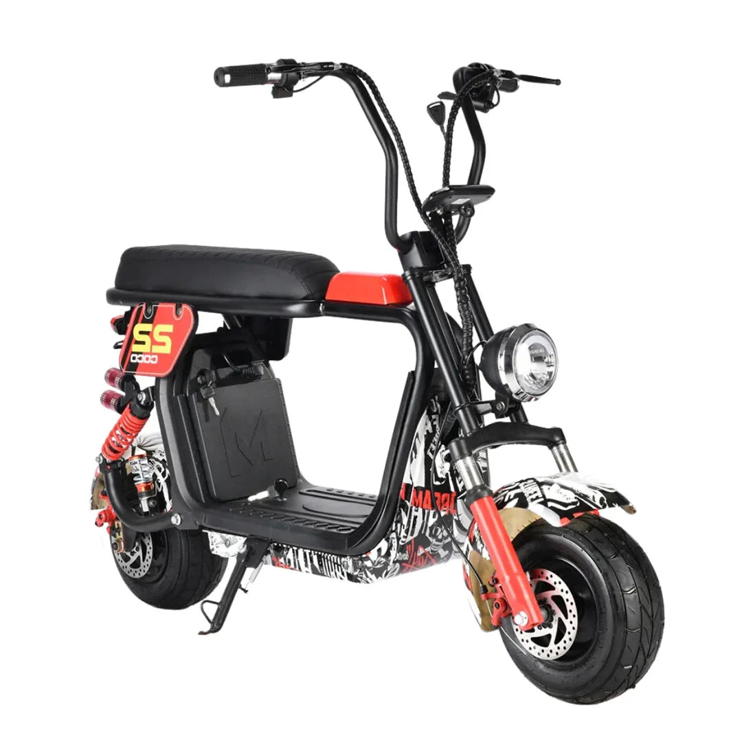 Black and red electric scooter on a white background