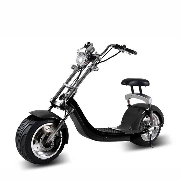 Black and silver scooter on a white background