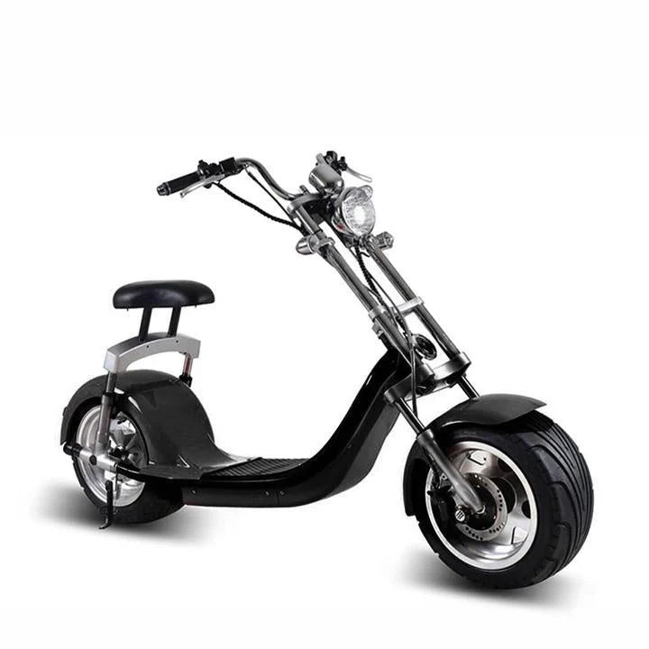 Black and silver scooter on a white background